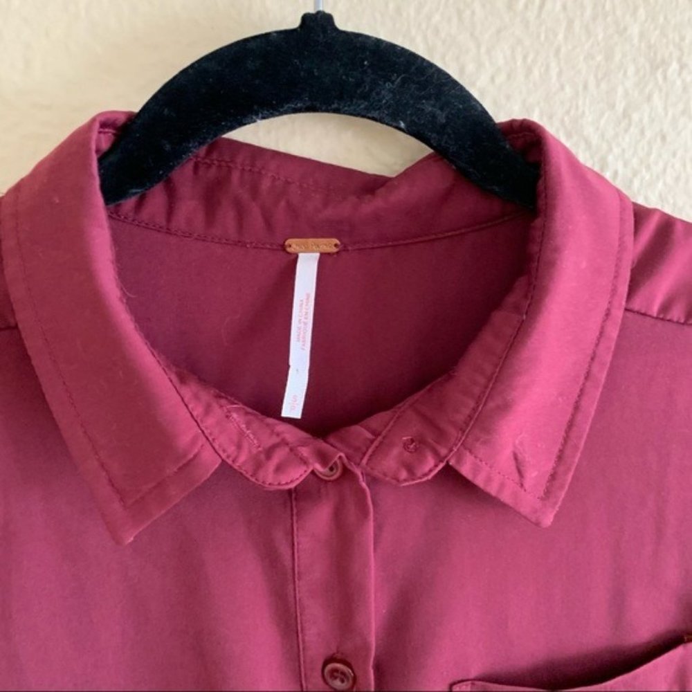 FREE PEOPLE Semi Sheer Burgundy Button Up Blouse S - Picture 8 of 8